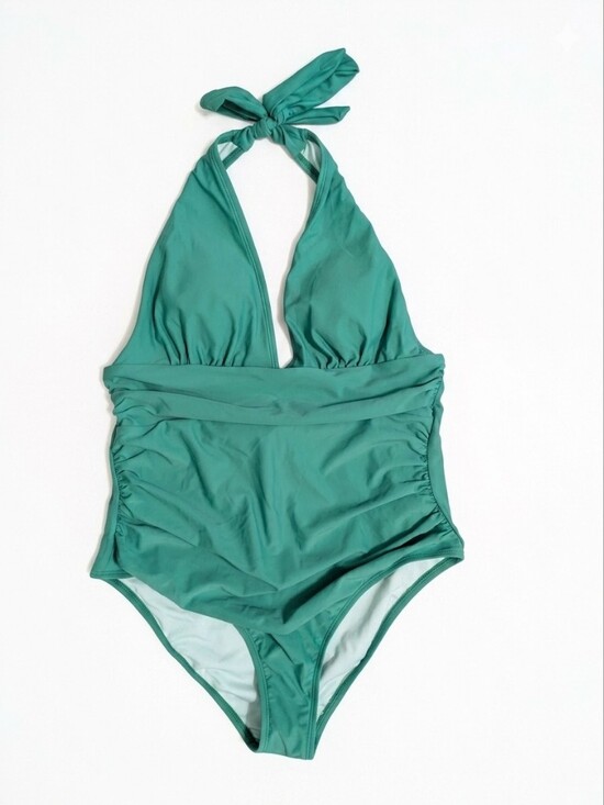 Cupshe Other - Cupshe Green One Piece Swimsuit XL Ruched Tummy Control Halter Neck Padded NWT